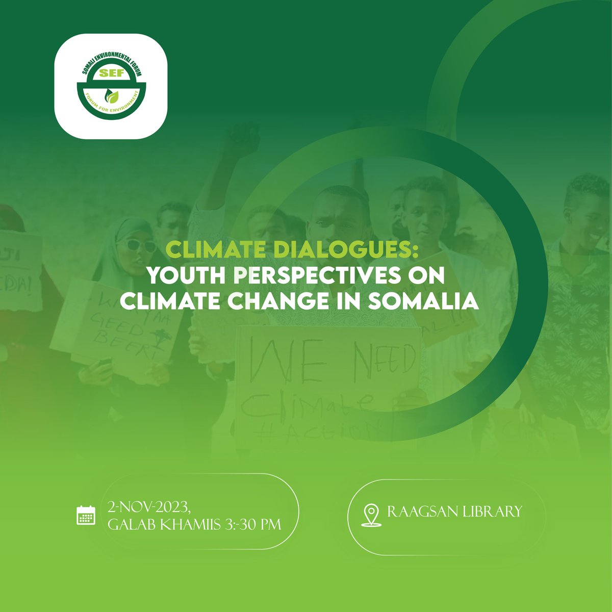Somali Environmental Forum (@somenviroforum) on Twitter photo <a href="/SomEnviroForum/">Somali Environmental Forum</a> is proud to announce the upcoming event, "Climate Dialogue: Youth Perspectives on Climate Change in Somalia." This program aims to provide a platform for the youth of Somalia to voice their concerns & ideas regarding the pressing issue of climate change in Somalia <a href="/SomEnviroForum/">Somali Environmental Forum</a> is proud to announce the upcoming event, "Climate Dialogue: Youth Perspectives on Climate Change in Somalia." This program aims to provide a platform for the youth of Somalia to voice their concerns & ideas regarding the pressing issue of climate change in Somalia