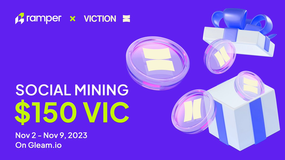 🎉 To celebrate #Ramper on  @BuildonViction, let's join our Social Mining 🎉

🎁Complete the tasks on Gleam for a chance to win 💲1️⃣5️⃣0️⃣ #VIC (formerly TOMO)

⏰ End time: 9th Nov 2023, 3:59 P.M (UTC+7)

Seize this opportunity to win! 🌟

Join now 👉🏼 gleam.io/nQFXn/ramper-x…