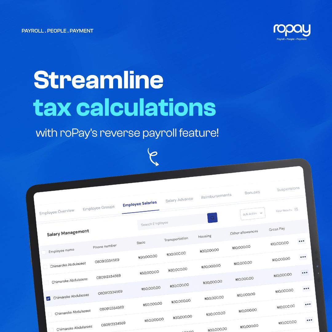 ropay on X: Experience effortless tax calculations with roPay's reverse  payroll feature! No more manual calculations or data entry stress. Simply  input net salaries, and roPay will automatically determine allowances,  pensions, and