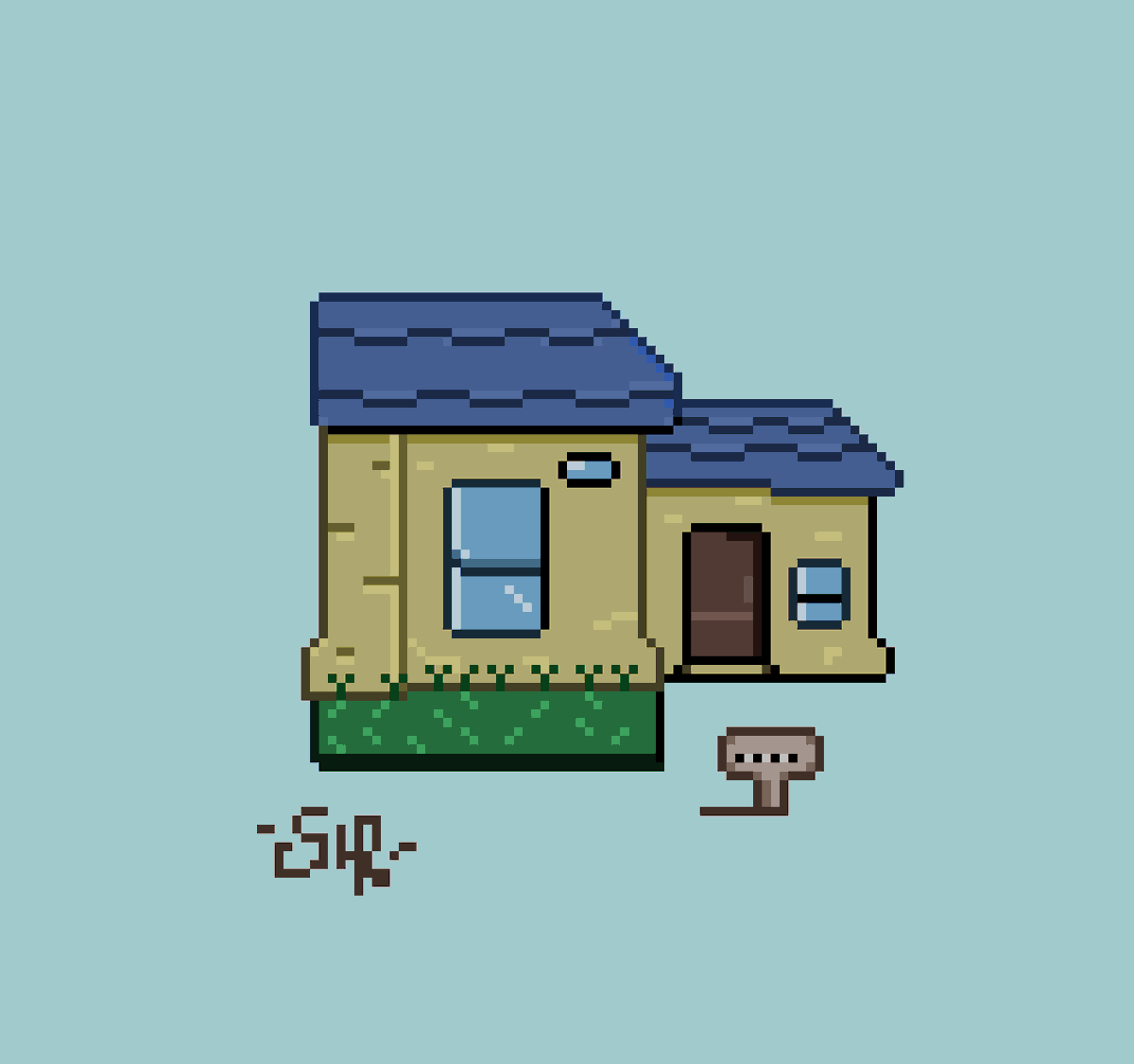 Siro_gane's tweet photo. Tiny House. 
Tipe rumah di perumahan subsidi.

#pixelart #artidn https://t.co/Zw8tfTWFVp