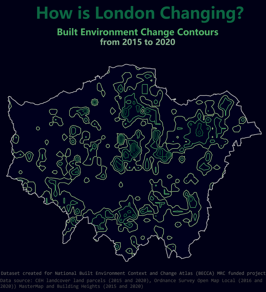 Jess Hepburn (@jesswhomaps) on Twitter photo 📍How is London changing?
As part of #BECCA, we have quantified change between 2015 to 2020 for the whole of Great Britain using data from <a href="/OrdnanceSurvey/">Ordnance Survey</a> and <a href="/UK_CEH/">UK Centre for Ecology & Hydrology</a>.
Here is a fun visual showing the contours of change across London📈
#30daymapchallenge | Day 2 - Lines 📍How is London changing?
As part of #BECCA, we have quantified change between 2015 to 2020 for the whole of Great Britain using data from <a href="/OrdnanceSurvey/">Ordnance Survey</a> and <a href="/UK_CEH/">UK Centre for Ecology & Hydrology</a>.
Here is a fun visual showing the contours of change across London📈
#30daymapchallenge | Day 2 - Lines