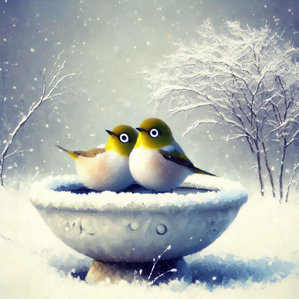 galliraptor's tweet photo. On the snowfield, 2 white-eyes birds are in a bird bath / thermal spring.
#dalle3 #bingimagecreator #whiteeyes #birds #birdart #oilpainting #winter #thermalspring #spa #birdbath #snow #conceptart #impressionism #aiart #neuralart #neuralnetworks #animals #メジロ #AI鳥部 https://t.co/6sk5uwZeNn
