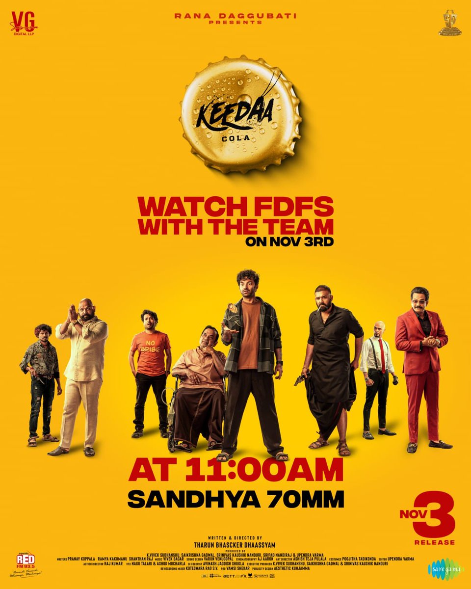 YouWe Media (@mediayouwe) on Twitter photo Swaasa Meedha Dhyaasa petti mee gang tho ocheyyandi.
Watch #KeedaaCola FDFS at Sandhya 70mm with the team!
#KeedaaColaOnNov3
linktr.ee/bmstf
@TharunBhasckerD <a href="/RanaDaggubati/">Rana Daggubati</a> <a href="/VGSainma/">VG Sainma</a> <a href="/IamChaitanyarao/">Chaitanya Rao Madadi</a> <a href="/smayurk/">Rag Mayur (Shyam/Veeru/Lancham/Maridesh Babu)</a> <a href="/tweetfromRaghu/">Raghu Ram</a> <a href="/JeevanKumar459/">Actor jeevan kumar</a> <a href="/IamVishnuOi/">VishnuOi</a> <a href="/RavindraVijay1/">Ravindra Vijay</a> Swaasa Meedha Dhyaasa petti mee gang tho ocheyyandi.
Watch #KeedaaCola FDFS at Sandhya 70mm with the team!
#KeedaaColaOnNov3
linktr.ee/bmstf
@TharunBhasckerD <a href="/RanaDaggubati/">Rana Daggubati</a> <a href="/VGSainma/">VG Sainma</a> <a href="/IamChaitanyarao/">Chaitanya Rao Madadi</a> <a href="/smayurk/">Rag Mayur (Shyam/Veeru/Lancham/Maridesh Babu)</a> <a href="/tweetfromRaghu/">Raghu Ram</a> <a href="/JeevanKumar459/">Actor jeevan kumar</a> <a href="/IamVishnuOi/">VishnuOi</a> <a href="/RavindraVijay1/">Ravindra Vijay</a>