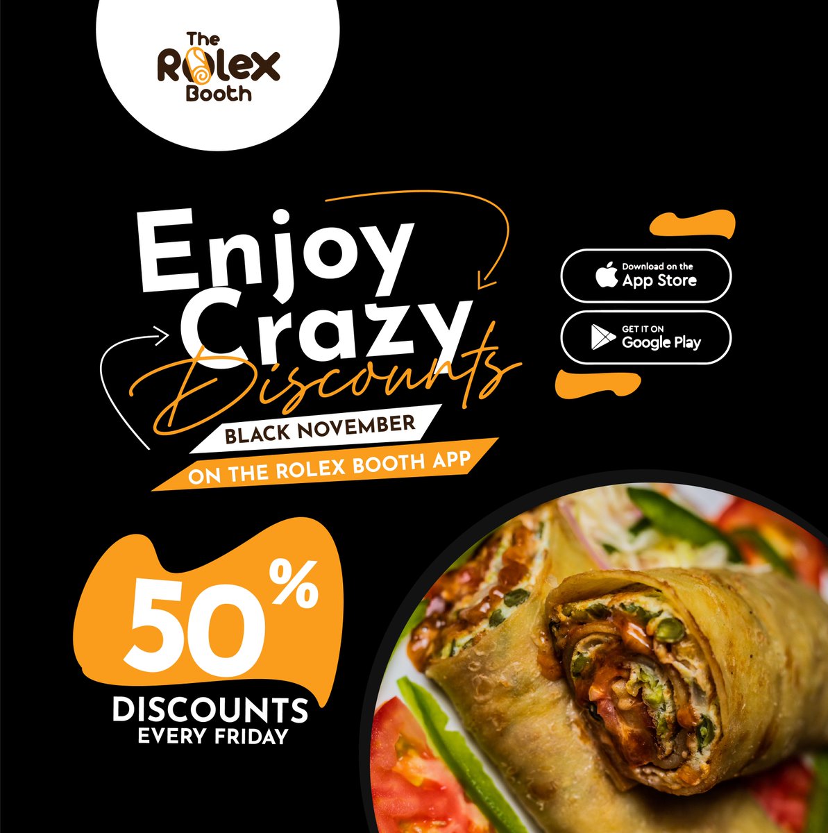 booth_rolex's tweet photo. Black November is here and we've only one priority, make sure you enjoy every Friday till the end of the month. 

For every order made on the App, you get a 50% discount. 
Download the App via https://t.co/CaXCoI4q3k and enjoy the offers. 
Enjoy.

#VisitRolexBooth https://t.co/GBGqzKrujk