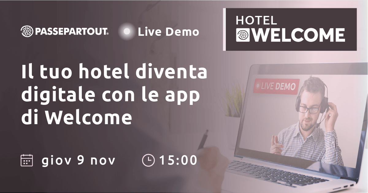 WorkGroupSrl's tweet photo. 🔴 LIVE DEMO @Passepartout - 9 nov | ore 15:00
📢Il tuo 🏨 hotel diventa digitale con le app di Welcome, scoprirai tre innovative funzionalità extra del 
software WELCOME:
✔️Digital concierge
✔️Business intelligence
✔️Gestione dello staff
Iscriviti subito https://t.co/BBOwW1awL0 https://t.co/Fg308TYuAG