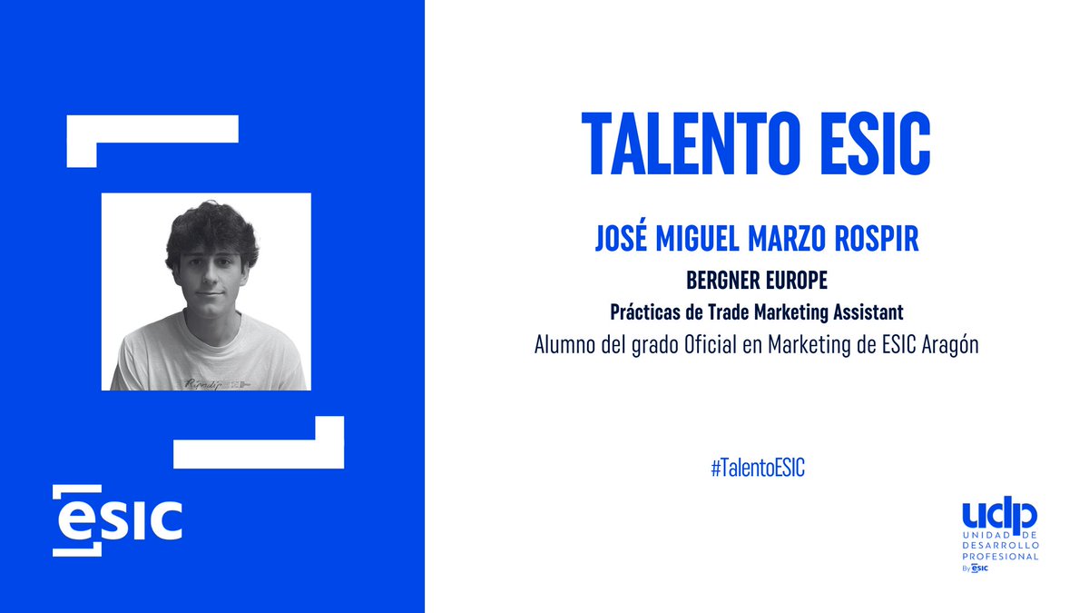 esiczaragoza's tweet photo. 🚀 Excelentes noticias de nuestro #TalentoESIC de #EsicAragon
👏 Hoy celebramos los logros de Jose Miguel Marzo, estudiante del #GradoOficial en #Marketing, que ha iniciado su trayectoria en #BergnerEurope
⏯️¡Le deseamos todo el éxito en esta nueva etapa! #EsicAlumni https://t.co/wPq49zeW4r