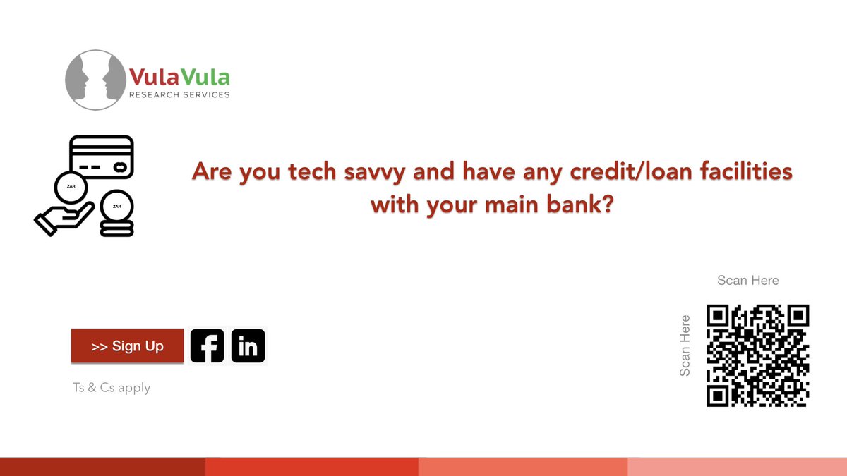 Are you tech savvy and have a credit or loan facility?

Fill in our short survey and take part in paid market research surveys at Focus rooms in Modderfontein, Sandton.

Survey Link : conjointly.online/study/503738/c…

#Banking #finance #paidsurvey #marketresearch