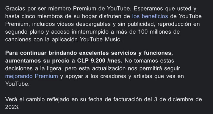 DescuentosRata's tweet photo. #AlertaMula YouTube Premium subió de precio.

💀 Plan familiar:
$6.250 ➡️ $9.200

💀 Plan individual:
$4.100 ➡️ $5.500

💀 Plan estudiante:
$2.490 ➡️ $3.225

Si ya se suscribieron desde antes, el precio subirá para la próxima facturación que tengan. https://t.co/0iBNll6QXR