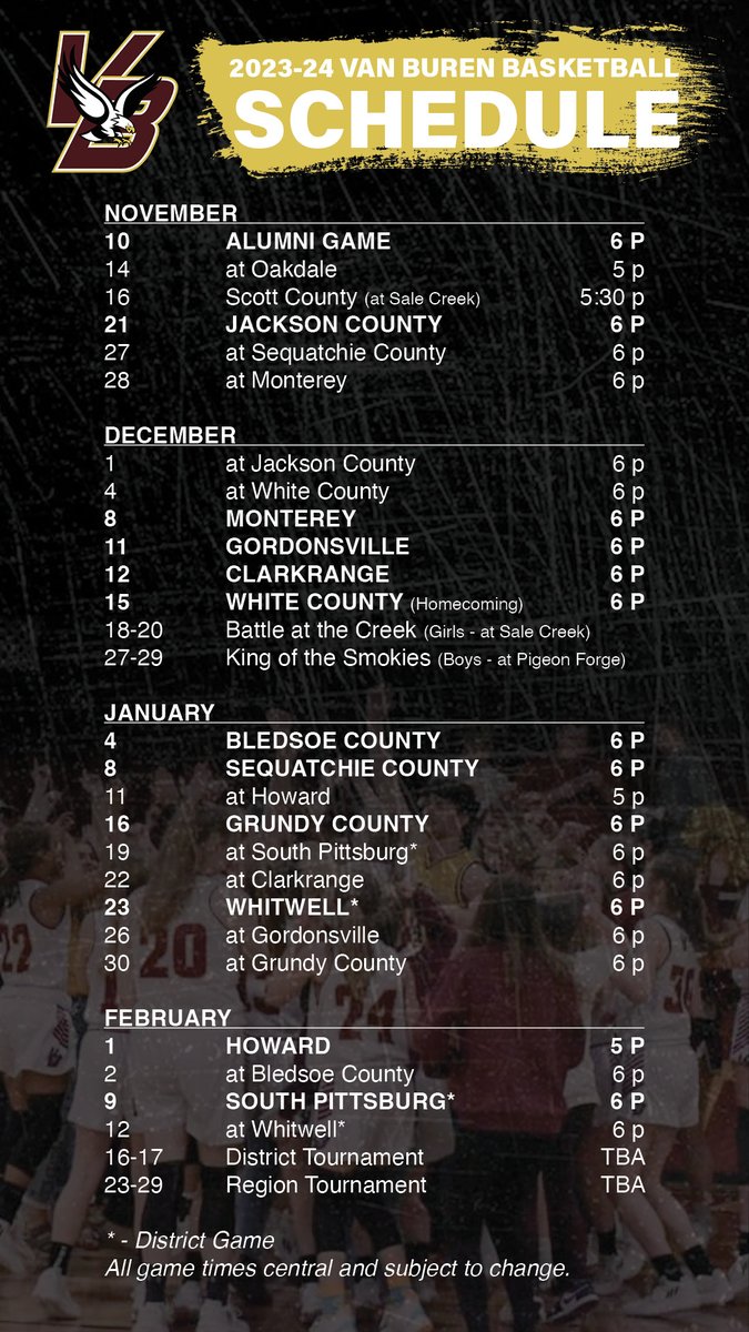 Van Buren County Eaglettes 2023-2024 Schedule!