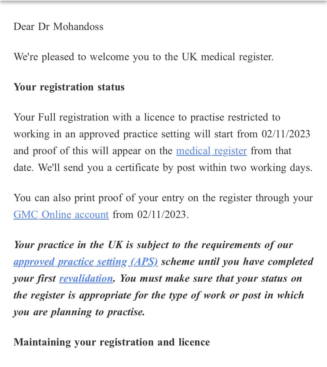 sachinmani94's tweet photo. Thrilled to share the fantastic news – I've officially received my GMC registration! 🎉👨‍⚕️ Excited to embark on this journey to serve and make a positive impact in healthcare. Thank you to everyone who supported me along the way! 🙏 #GMCRegistered #PLAB https://t.co/NM2c5n3BaR