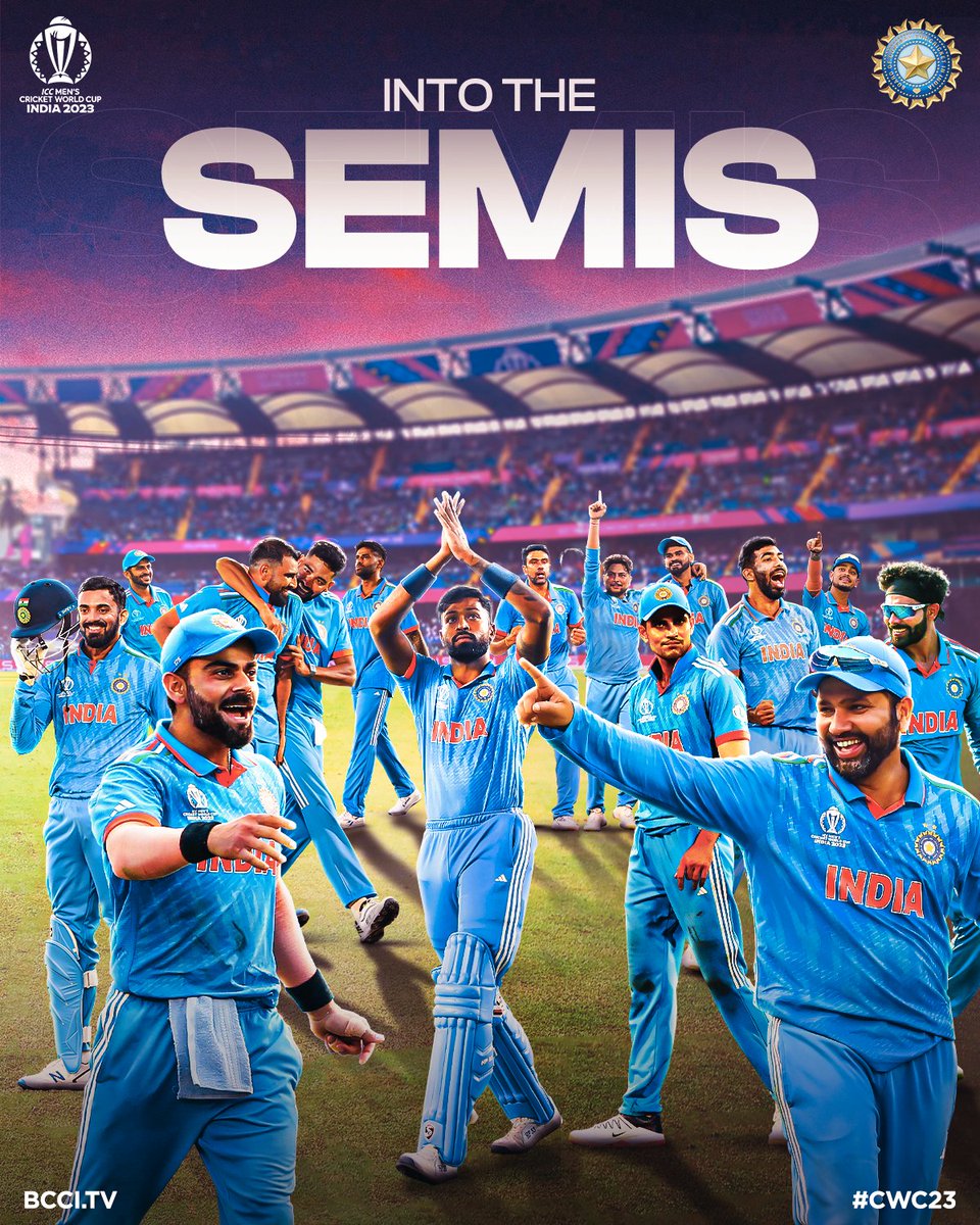 𝙄𝙉𝙏𝙊 𝙏𝙃𝙀 𝙎𝙀𝙈𝙄𝙎! 🙌

#TeamIndia 🇮🇳 becomes the first team to qualify for the #CWC23 semi-finals 👏👏

#MenInBlue | #INDvSL