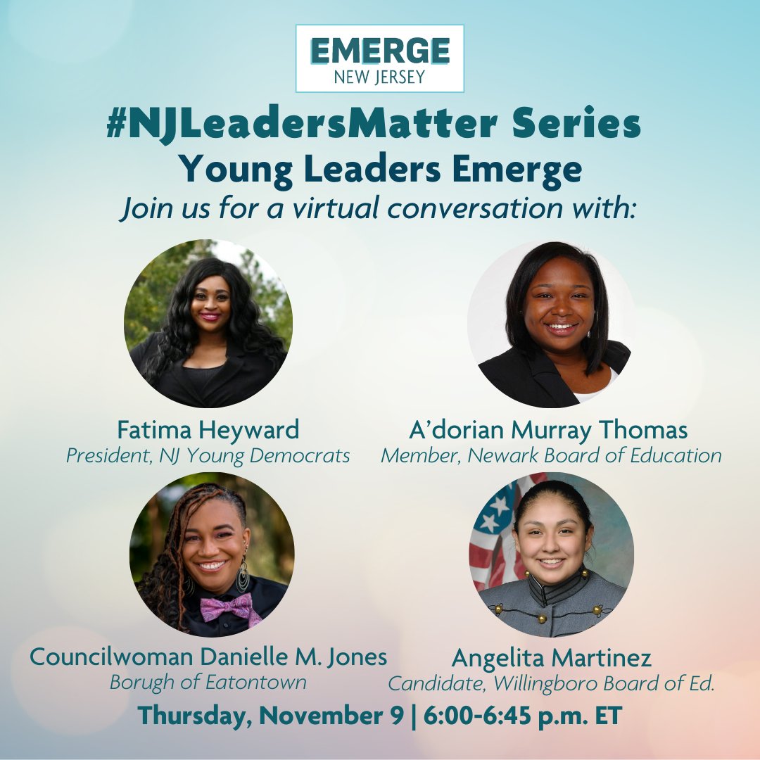 Emerge_NJ's tweet photo. Join these four trailblazing Emerge NJ Alum for this exciting event. We'll learn more about these rising stars, their plans for the future of politics in our state, debrief the 2023 races, and more.
See YOU there! https://t.co/gdXzr2glUX https://t.co/p8uJPLQXSA