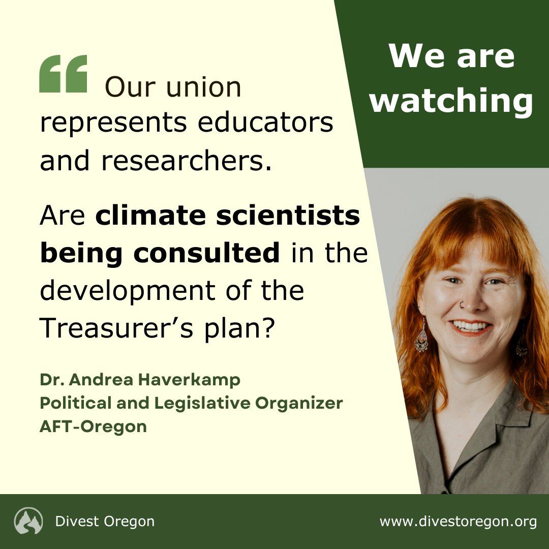 Divest Oregon Coalition Members are watching as the Oregon Treasurer develops his Decarbonization Plan for $94 billion of Oregon State Treasury investments. For state employees with PERS retirement, and for all of us, climate risk is also financial risk.
