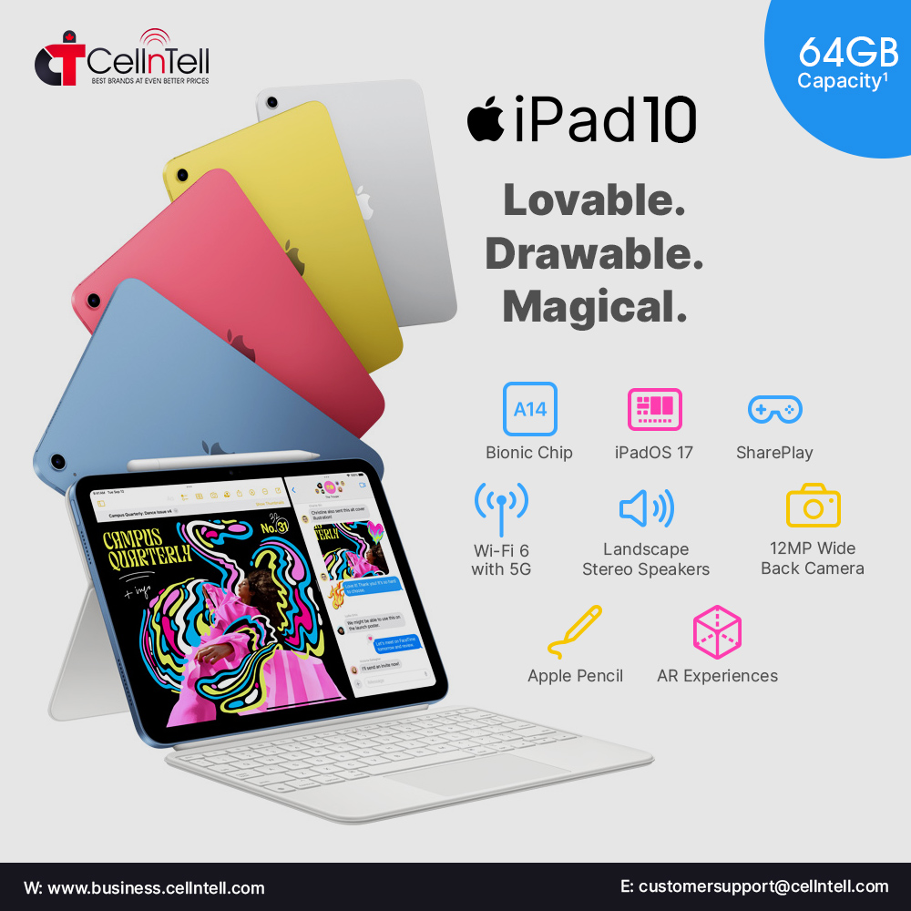 cellntell_ca's tweet photo. The all-new #iPad10 is here, and it's better than ever! With a new design, a powerful A14 Bionic chip, and an immersive Liquid Retina display, the new iPad is perfect for work, play, and everything in between: https://t.co/5zpeGNuYZS

#cellntell #Bestdeals #Cellphones_Wholesaler https://t.co/LBZrNdvNC1