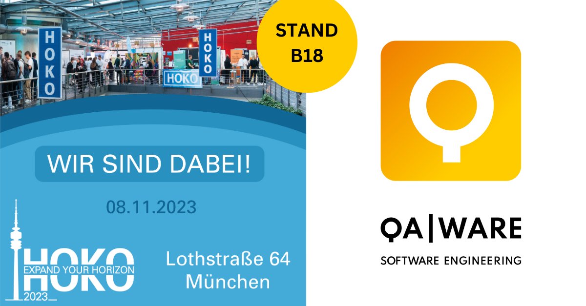 📣 Liebe Studierende, save the date: 08.11! Wir sind auf der #HOKO an der Hochschule München, Stand B18. Neugierig auf Business &amp; IT? 🚀 Bei uns lebt ihr eure IT-Leidenschaft aus! 💥 Entdeckt euer nächstes Level. Codet jetzt eure Zukunft mit QAware 👉 bit.ly/3S0yK60