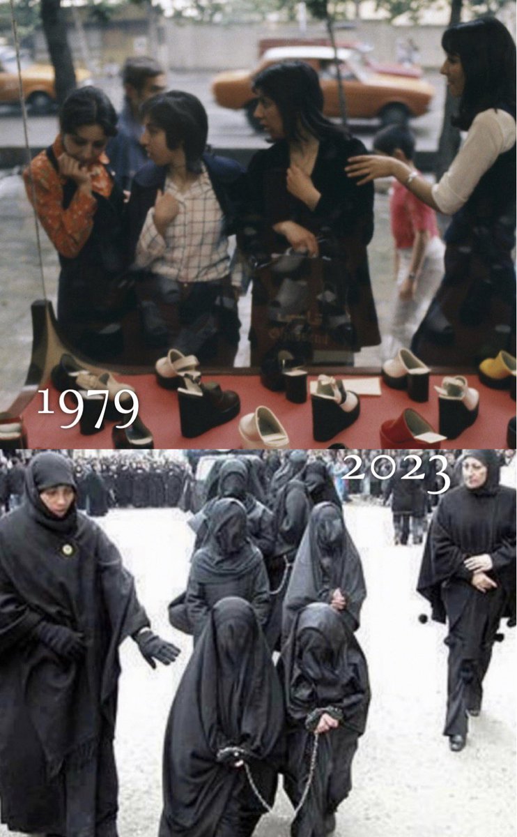 NUNCA asumas que tus libertades durarán para siempre. Si no preguntale a estas jovenes de esta imagen, 1979/2023 Teherán, Irán.