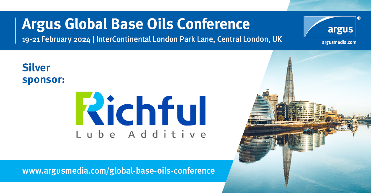 ArgusMedia's tweet photo. Conference | Richful Lube Additive is a Silver sponsor for the Argus Global Base Oils Conference, 19 – 21 February 2024 in Central London, UK.

Register by Friday 17 November to save £500: https://t.co/a6jJD4aePx

#ArgusBaseOilsConference #ArgusOil #Baseoils #lubricants https://t.co/jUS9dXSABL