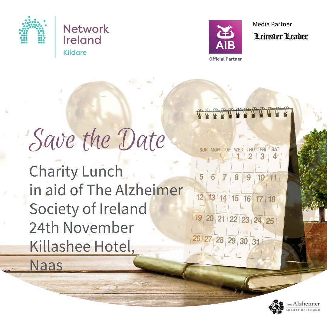 The Alzheimer Society of Ireland (@alzheimersocirl) on Twitter photo It's time to get the festive season off to a great start! 🎅🏼 On Friday, 24th November, <a href="/NetworkKildare/">Network Kildare</a> is hosting a Christmas Lunch in aid of the ASI.🎄
Enjoy a drinks reception, a 3-course lunch with wine, raffle prizes, diamond raffle, and entertainments! 🎁
Get your It's time to get the festive season off to a great start! 🎅🏼 On Friday, 24th November, <a href="/NetworkKildare/">Network Kildare</a> is hosting a Christmas Lunch in aid of the ASI.🎄
Enjoy a drinks reception, a 3-course lunch with wine, raffle prizes, diamond raffle, and entertainments! 🎁
Get your