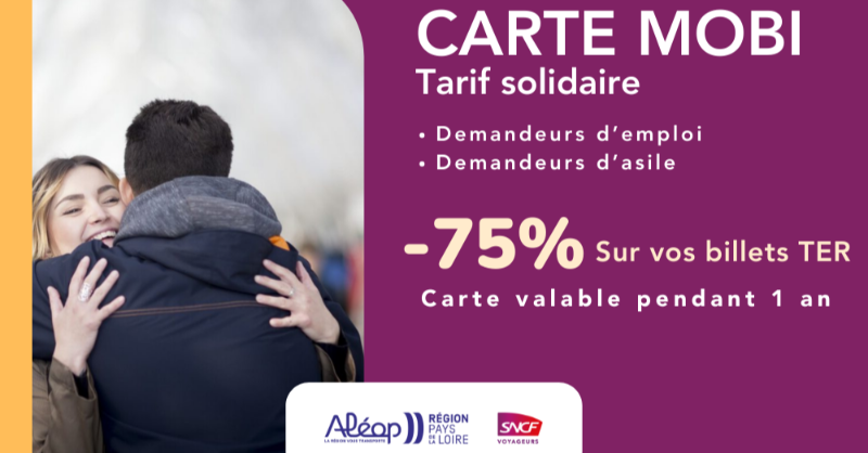 TERPays2LaLoire's tweet photo. [#InfoPratique] 🎫 Connaissez-vous la #CarteMobi ? Elle permet aux demandeurs d'emploi et aux demandeurs d'asile de bénéficier d'une réduction à hauteur de -75% sur leurs trajets #TER, en #PaysdelaLoire.
Pour connaître les modalités de l'offre et en profiter, suivez le guide ! ⤵️