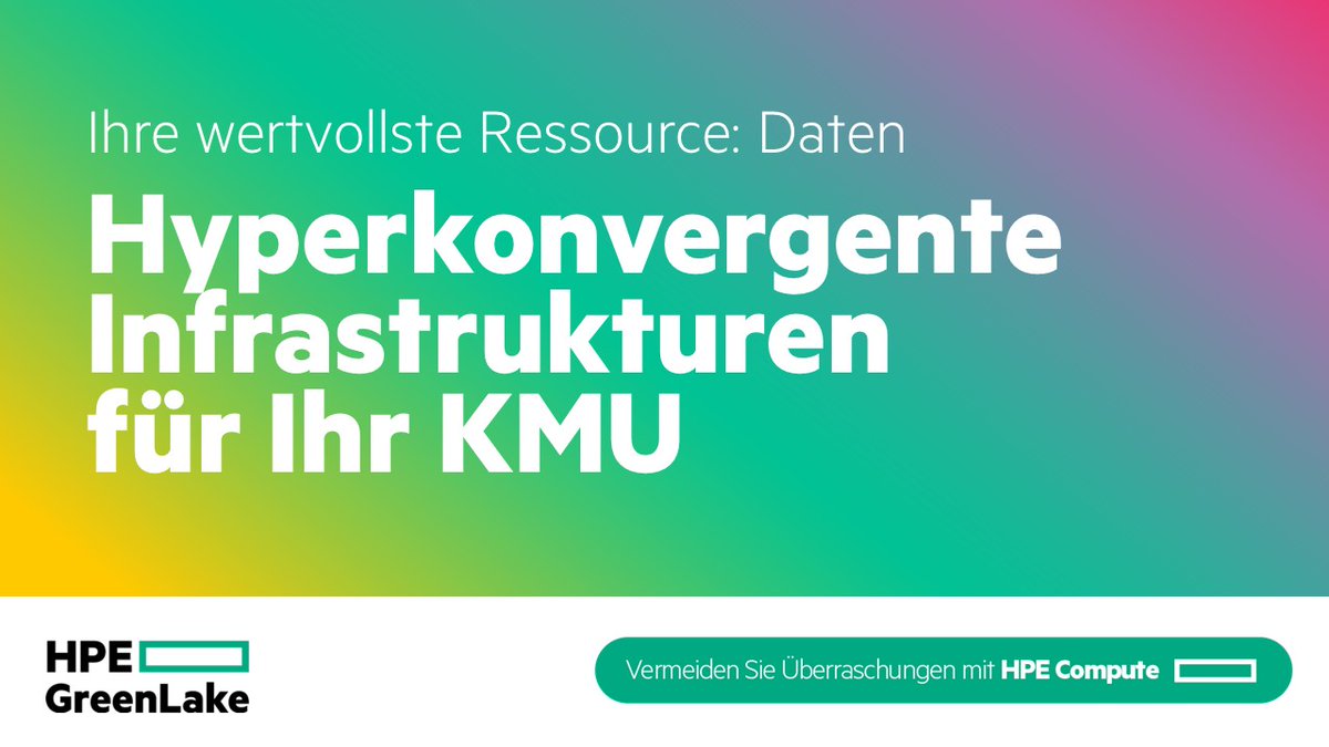 HPE-Lösungen für hyperkonvergente Infrastrukturen können Ihrem Unternehmen mit robuster Datenspeichertechnologie helfen, die Ihre Dateien und Daten wirklich schützt. 🔗 hpe.to/6015umm45

#HPECompute #KMU