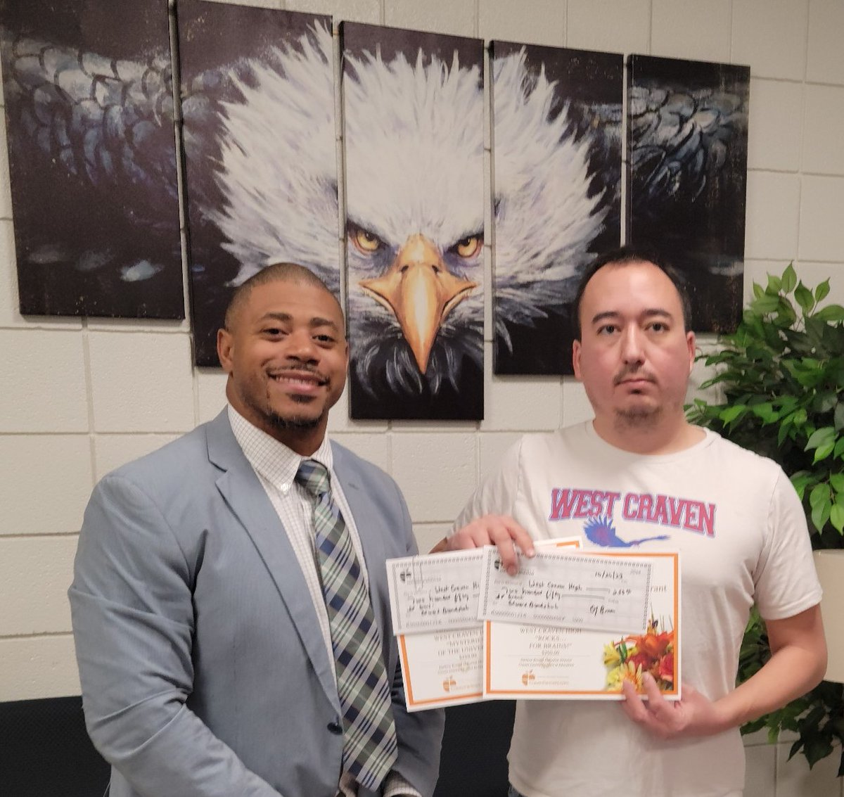 Congratulations to Edward Bundshuh at West Craven High School on winning two Fall Cycle International Paper Math &amp; Science Grants!  Check out that Eagle in Mr. Lee's office - that eagle means business! 🦅

We look forward to the updates on the deployment of these grants!