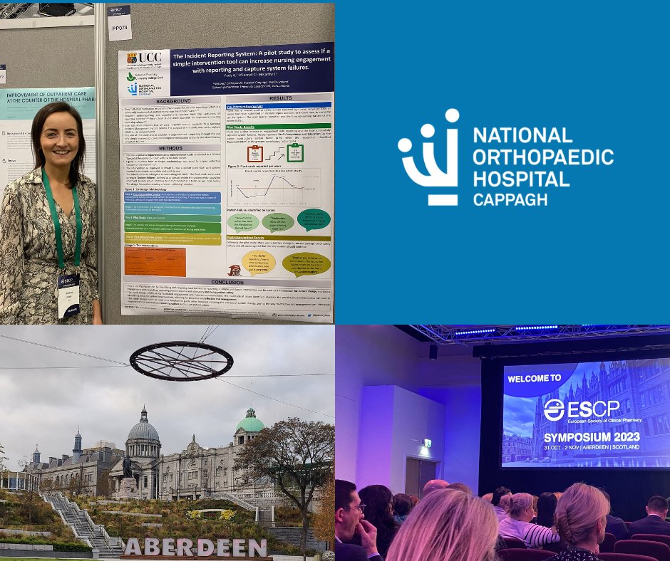 Proud of Senior Pharmacist Grainne Feeley, who is representing @NOHCOrthopaedic at #ESCPAberdeen this week. Grainne’s project will also be published in the International Journal of Clinical Pharmacy (IJCP). @ESCPNews @PharmCareUcc @Pharmacy_UCC #ESCPAberdeen