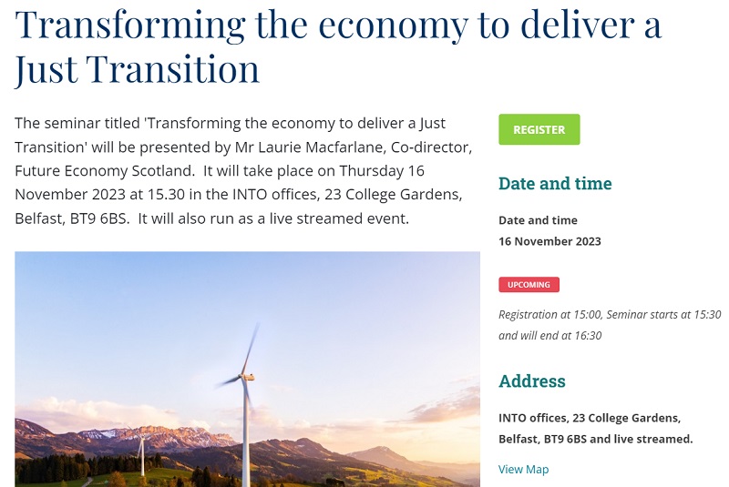 The next NERI Seminar in Belfast takes place on Thursday 16 November at 15:30 in <a href="/INTO_NI/">INTO-NI</a> Presenting on just transition will be <a href="/L__Macfarlane/">Laurie Macfarlane</a> <a href="/FutureEconScot/">Future Economy Scotland</a> Find details &amp; registration - nerinstitute.net/events/2023/tr… <a href="/PaulGK_NERI/">Paul Goldrick-Kelly</a>