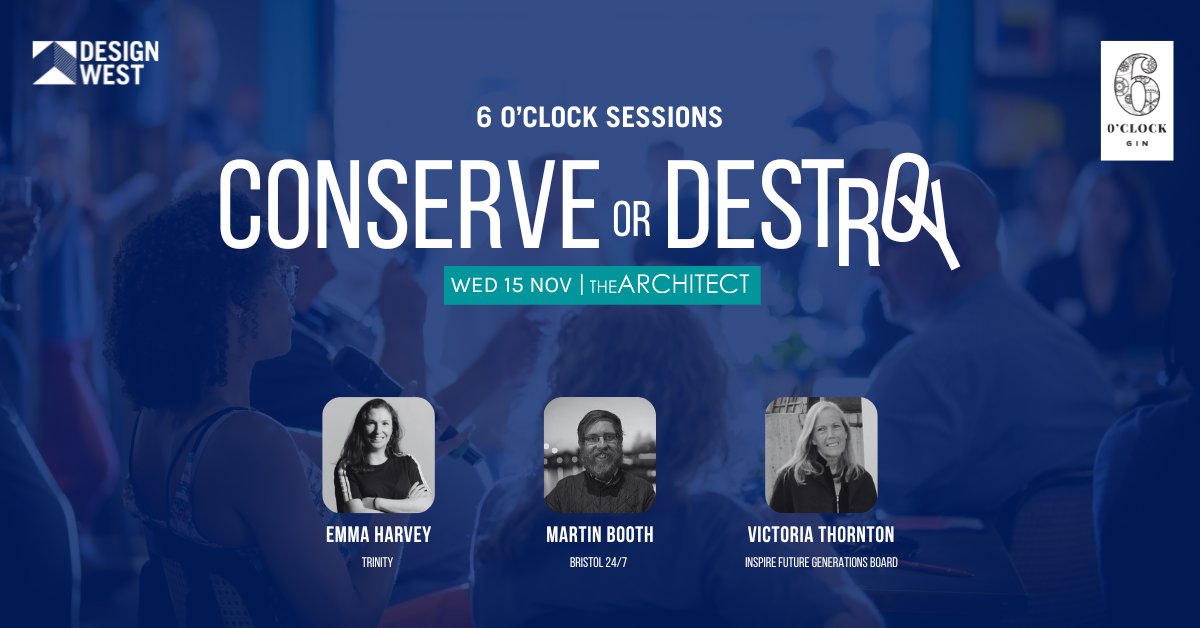 BOOKING OPEN! 6 O'Clock Session | Wed 15 Nov | Conserve or Destroy: Is it ever okay to destroy a building? Book: lnkd.in/e94fNNMX. A participatory debate in The Architect. Featuring: @VictoriaOpenC Emma Harvey @beardedjourno Chair @fidelmeraz. Sponsored by @6OclockGin