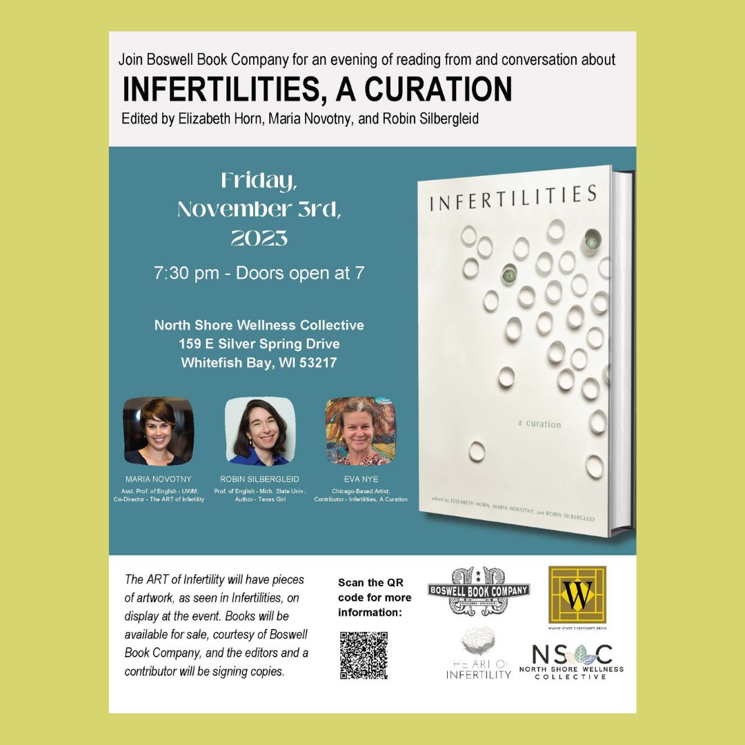 ART of Infertility (@artofif) on Twitter photo Friends in #Milwaukee ! Join us for a reading and exhibit of art from INFERTILITIES A CURATION, tomorrow (Fri 11/3, 7:30 pm) with Northshore Wellness and <a href="/boswellbooks/">Boswell Book Company</a>! Friends in #Milwaukee ! Join us for a reading and exhibit of art from INFERTILITIES A CURATION, tomorrow (Fri 11/3, 7:30 pm) with Northshore Wellness and <a href="/boswellbooks/">Boswell Book Company</a>!