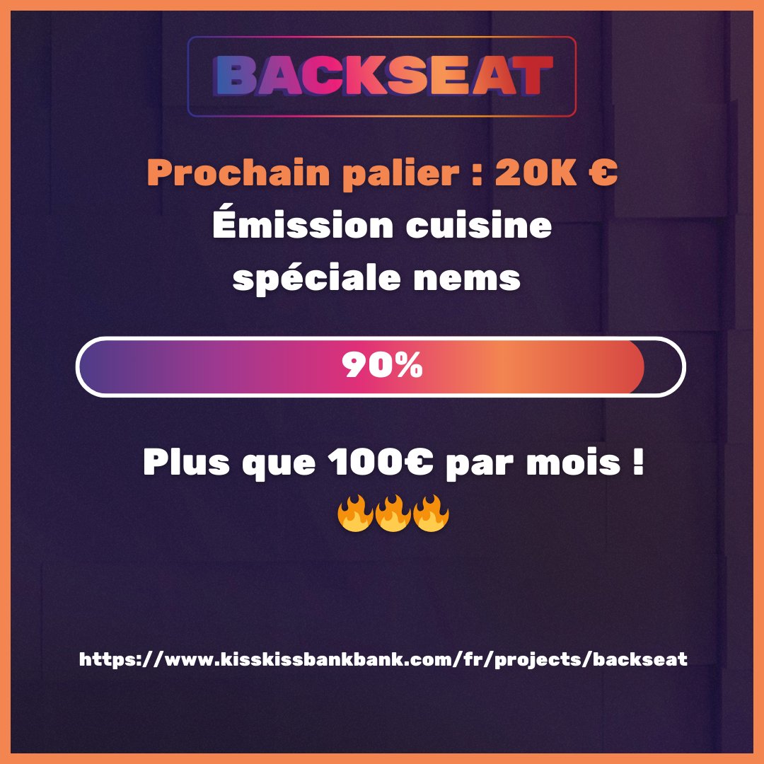 Nous sommes de nouveau opérationnels sur KissKiss, et surtout : il ne reste plus que 100€ par mois pour passer le cap incroyable des 20 000€ ! 🔥

La barre continue à monter progressivement tous les jours, vous êtes incroyables 💜