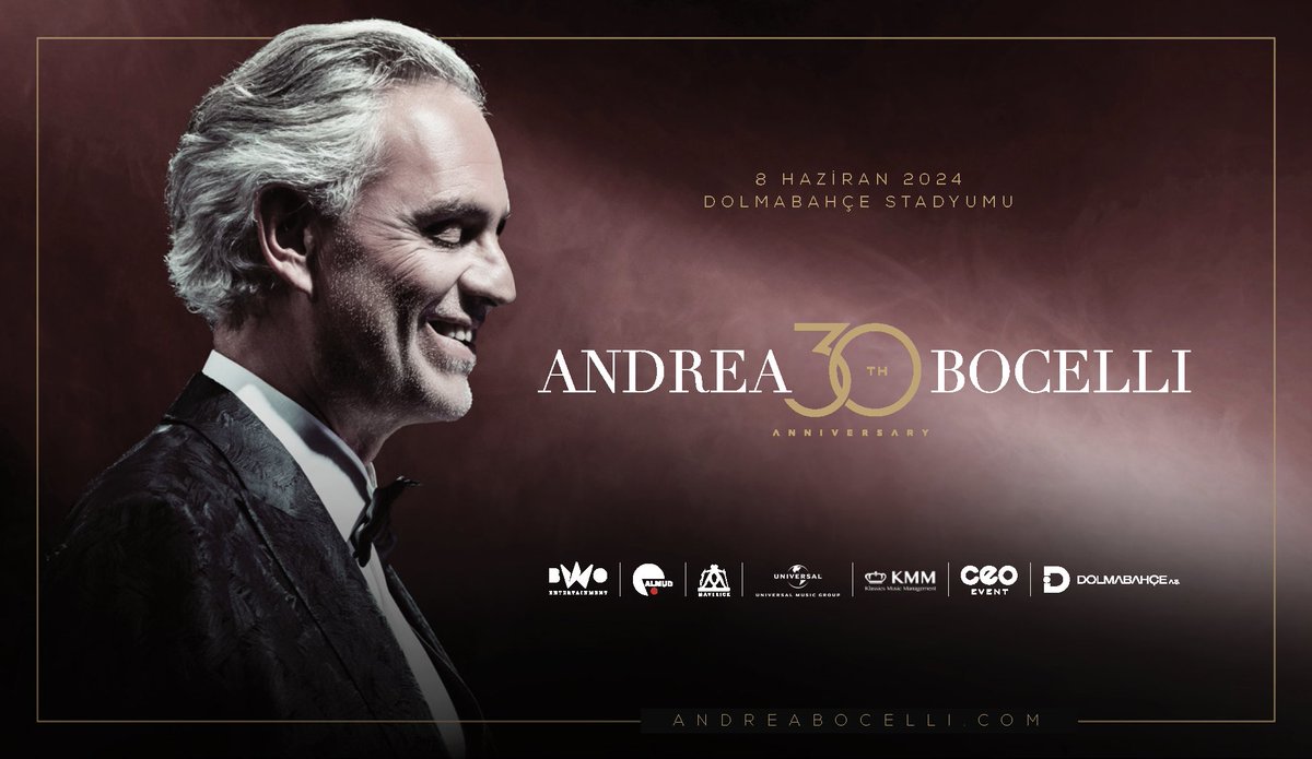 ceo_event's tweet photo. Dünyanın en önemli tenoru Andrea Bocelli İstanbul’a geliyor!

BWO Entertainment, CEO Event ve Dolmabahçe AŞ iş birliği organize edilen konser 8 Haziran 2024 tarihinde Beşiktaş Tüpraş Stadyumu’nda gerçekleşecek.

Biletler Passo ve Biletix'te. https://t.co/XyTL6BLG0m
