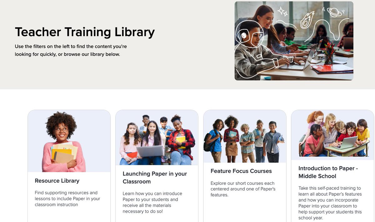 paperlearning's tweet photo. At Paper, we're well aware that the true journey to student success with any edtech tool begins in the classroom. 👩‍🏫 

That's why we're thrilled to launch Paper Academy, our PD platform designed to empower educators to unlock the full power of our ESS! 🚀
https://t.co/BBjLQS5Dd7 https://t.co/kkb0hPfT8y
