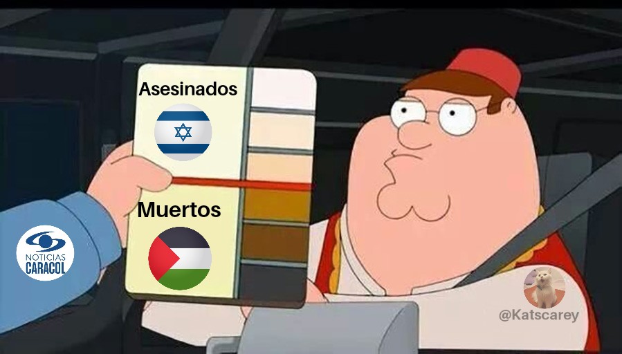 KatsCarey's tweet photo. Noticias Caracol desinformado sobre el genocidio de Israel a Palestina. 

Tremendos malparidos. https://t.co/6nySw5Yl4a