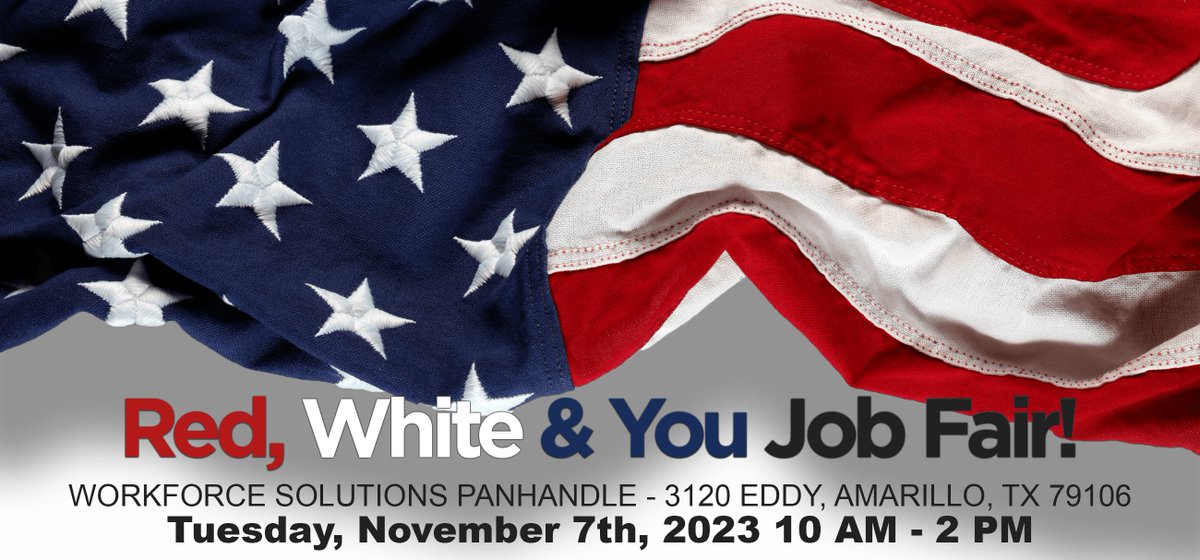 Join us on Nov 7th, 2023, for the 11th Annual Hiring Red, White &amp; You! Job Fair in Amarillo, TX. Find your next career opportunity! 

Learn more at wspanhandle.com/event/hiring-r… #HiringRedWhiteYou #AmarilloJobs #AmarilloTX #AmarilloTexas