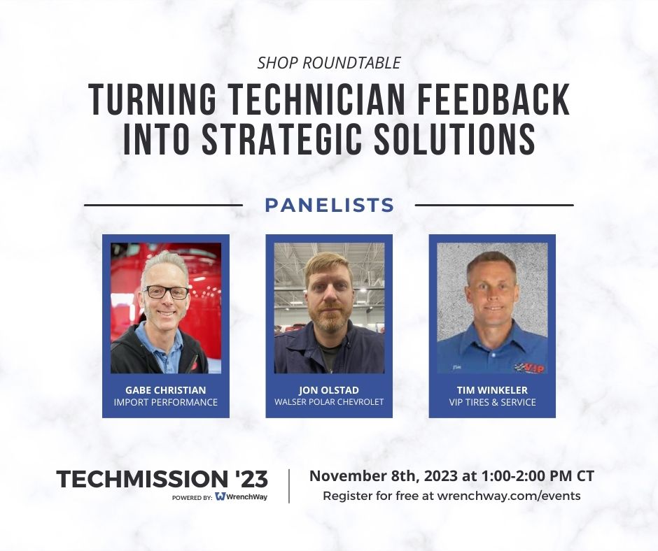 Join leaders from <a href="/VIPTiresService/">VIP Tires & Service</a>, Import Performance, and <a href="/WalserAutoGroup/">Walser Automotive Group</a> next week as they discuss how to collect, analyze, and use insights from your technicians to drive #strategicsolutions to improve your shop.

Register for free: wrenchway.com/events/techmis…