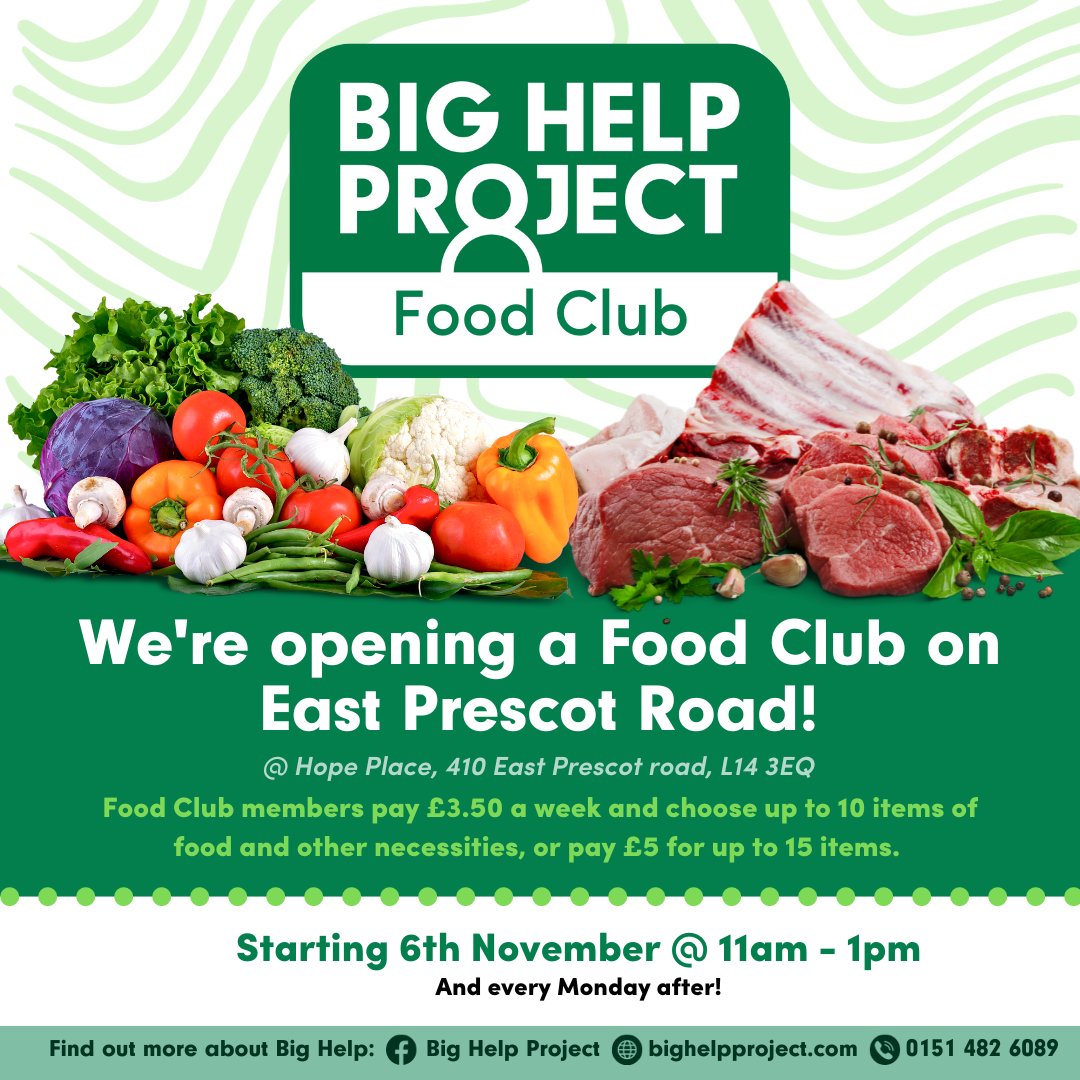 Good News! We are opening another Food Club location! Come along to the opening of our Hope Place Food Club on Monday 6th November @ 11am-1pm 🛒💚