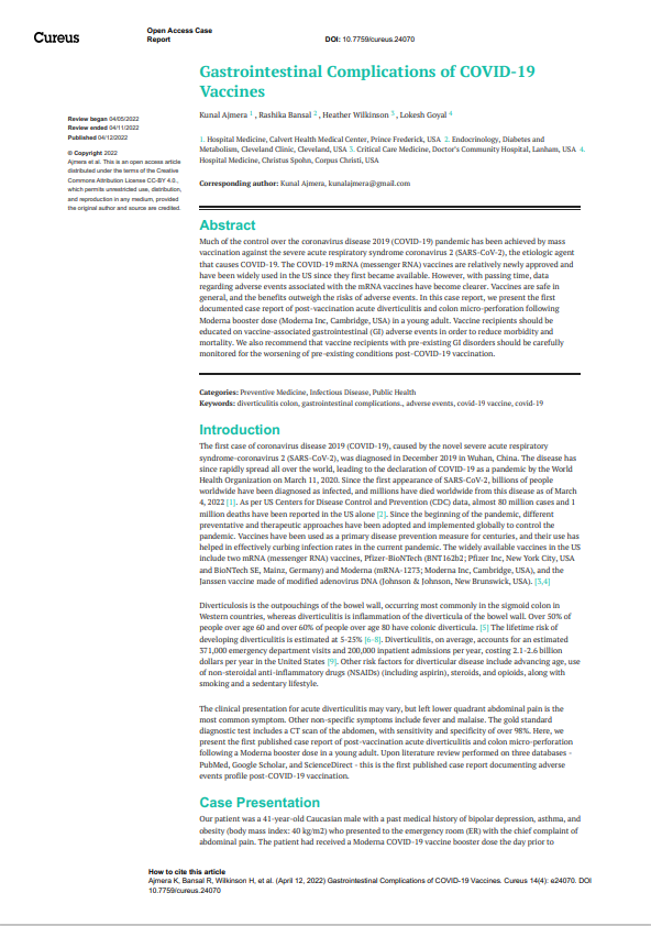 mRNAdeaths's tweet photo. "In this case report, we present the first documented case report of post-vaccination acute diverticulitis and colon micro-perforation following #Moderna  #mRNA booster dose."
https://t.co/1rjSlvcWzd https://t.co/JhPTVvSJV1