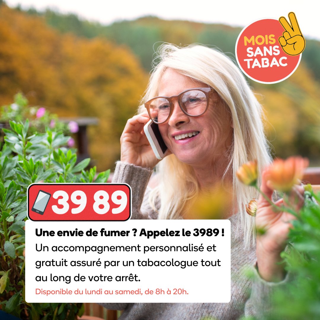 MoisSansTabacOc's tweet photo. Vous avez décidé d’arrêter de fumer ? Appelez le 39 89 📞

➡ Du lundi au samedi, des experts tabacologues sont là pour vous accompagner gratuitement et répondre à toutes vos questions.

Parce qu’arrêter de fumer c’est bien plus facile accompagné ! 💪

#MoisSansTabacOccitanie https://t.co/xIC7igPr1R