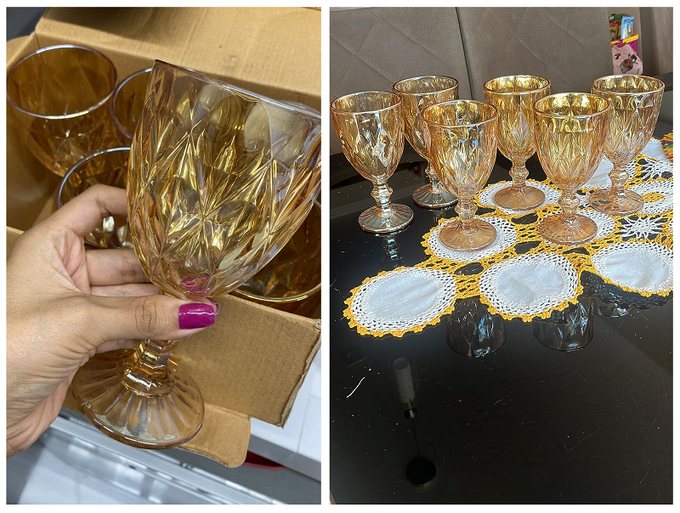 Jogo 6 Taças Diamond Bico De Jaca Dourado Água Vinho 300ml