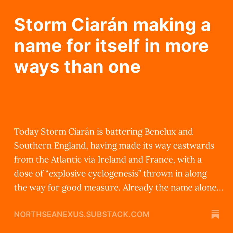 NorthSeaNexus's tweet photo. New Substack post: Storm Ciarán making a name for itself in more ways than one https://t.co/2Ob7I6AyFf https://t.co/y9Eehs3yK9