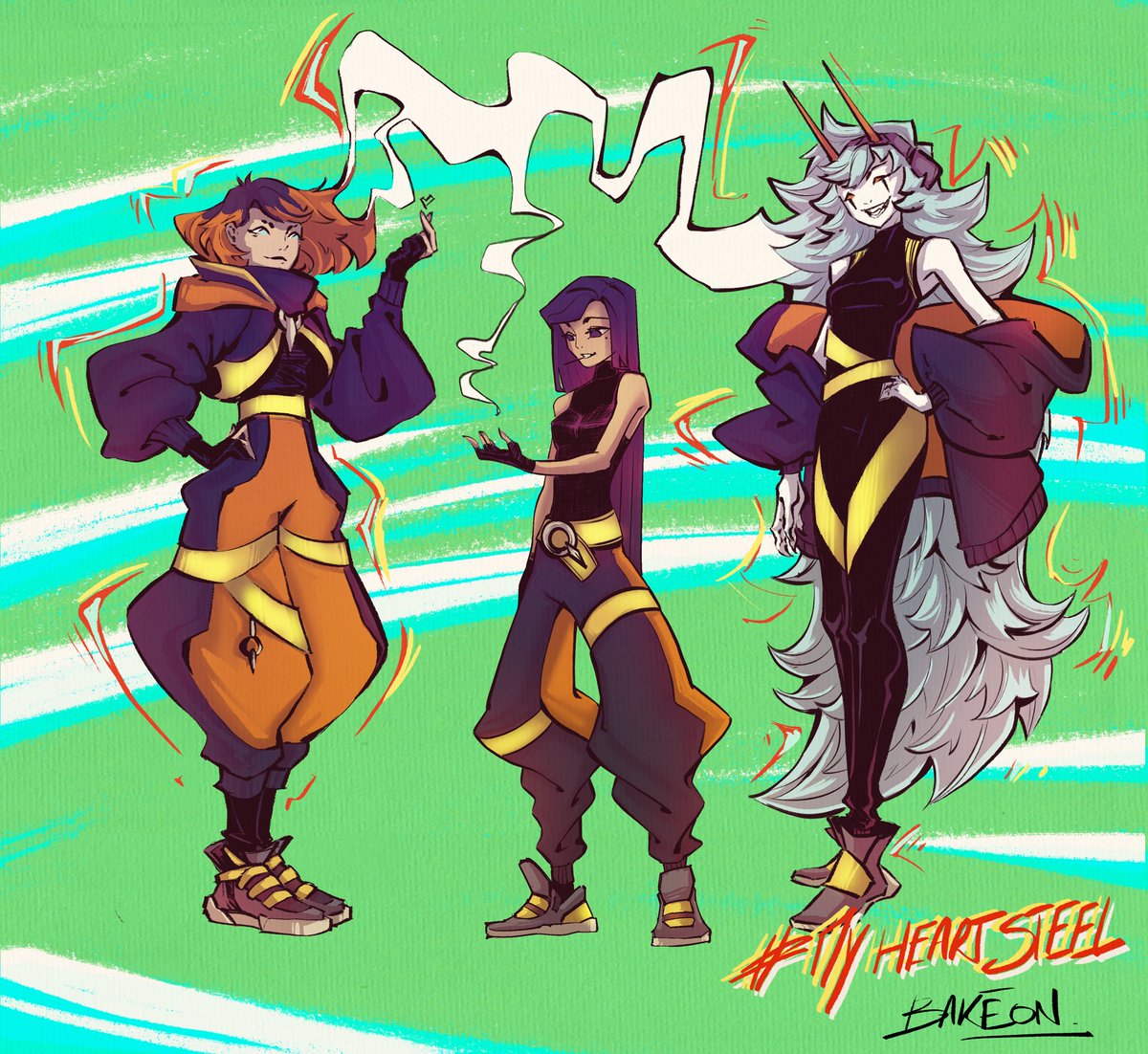 Le challenge #MyHEARTSTEEL (initié par la magnifique <a href="/wandakunpls/">Wanda 🌹</a>) en feat avec mes OC Echo, Hollie et moi 👀
Terminé sur le booth <a href="/realarttitude/">ARTtitude</a> à la #PGW2023, pavillon 2.2 ❤️