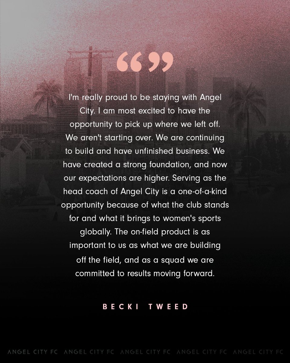 weareangelcity's tweet photo. ¡Vamos, @beckitweed!
📝 #AngelCityFC has named Becki Tweed as its head coach.
Read more details here: https://t.co/Ihf8WNvGWq https://t.co/fQjwBsvh9D