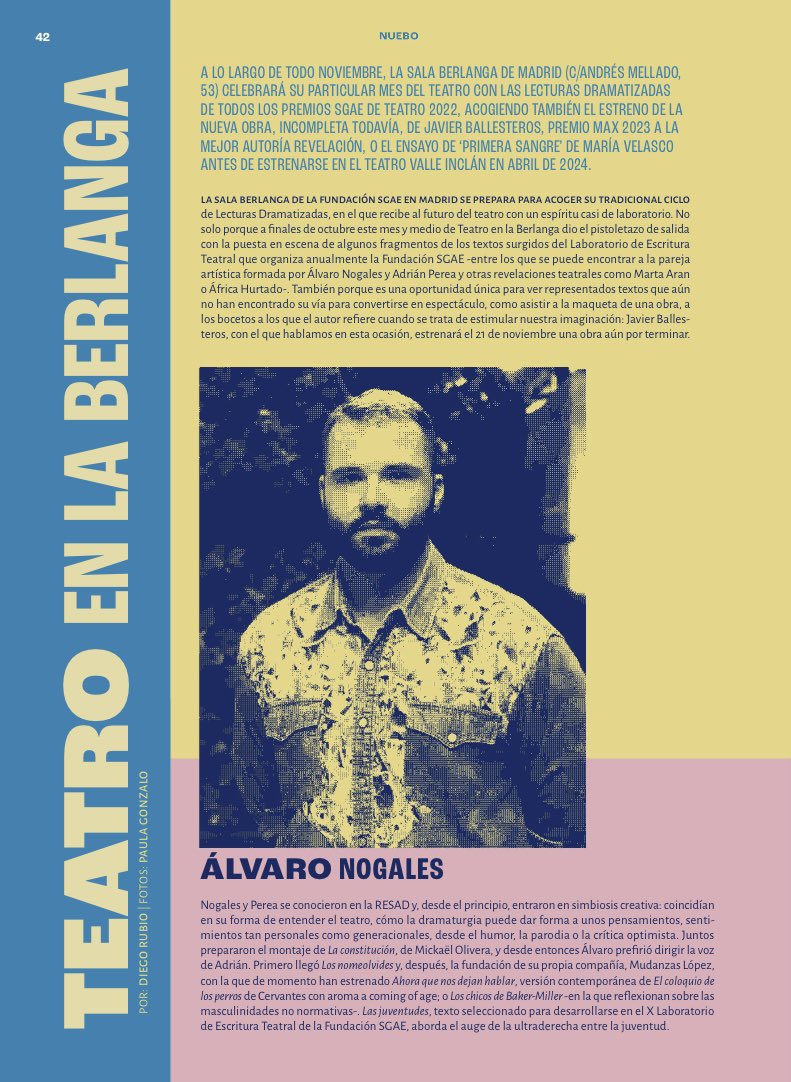 MudanzasLopez_'s tweet photo. Muy contentos de haber podido colaborar en el número de noviembre de la revista @somosnuebo dentro de la sección “Teatro en la Berlanga” que ofrece la @fundacionsgae hablando de nuestra humilde trayectoria, últimos textos y futuros proyectos ✨
https://t.co/c3TKRlXBp5 https://t.co/mzdqgJ8Rqs