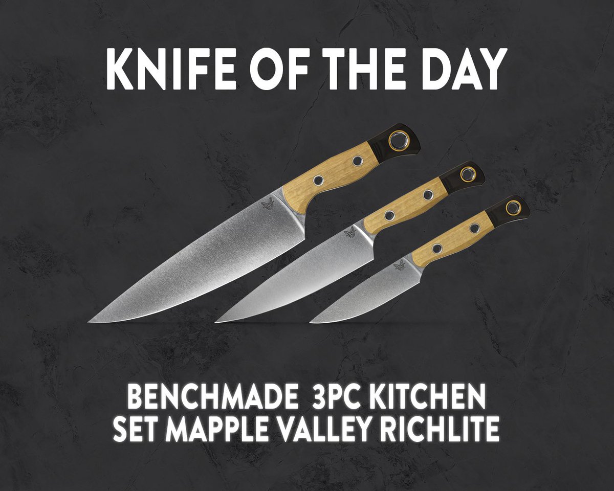 CastleGateKnife's tweet photo. #KnifeoftheDay is one of our newest addition to the kitchen line at CastleGate. 

The Benchmade 3PC Set Maple Valley Richlite is composed 8” Chef, 6” Utility, & a 4” Pairing Knife.

Avaliable at CastleGate for $900

#Castlegateknife #benchmadeknife #kitchenknife #benchmadekitchenknife #kitchen