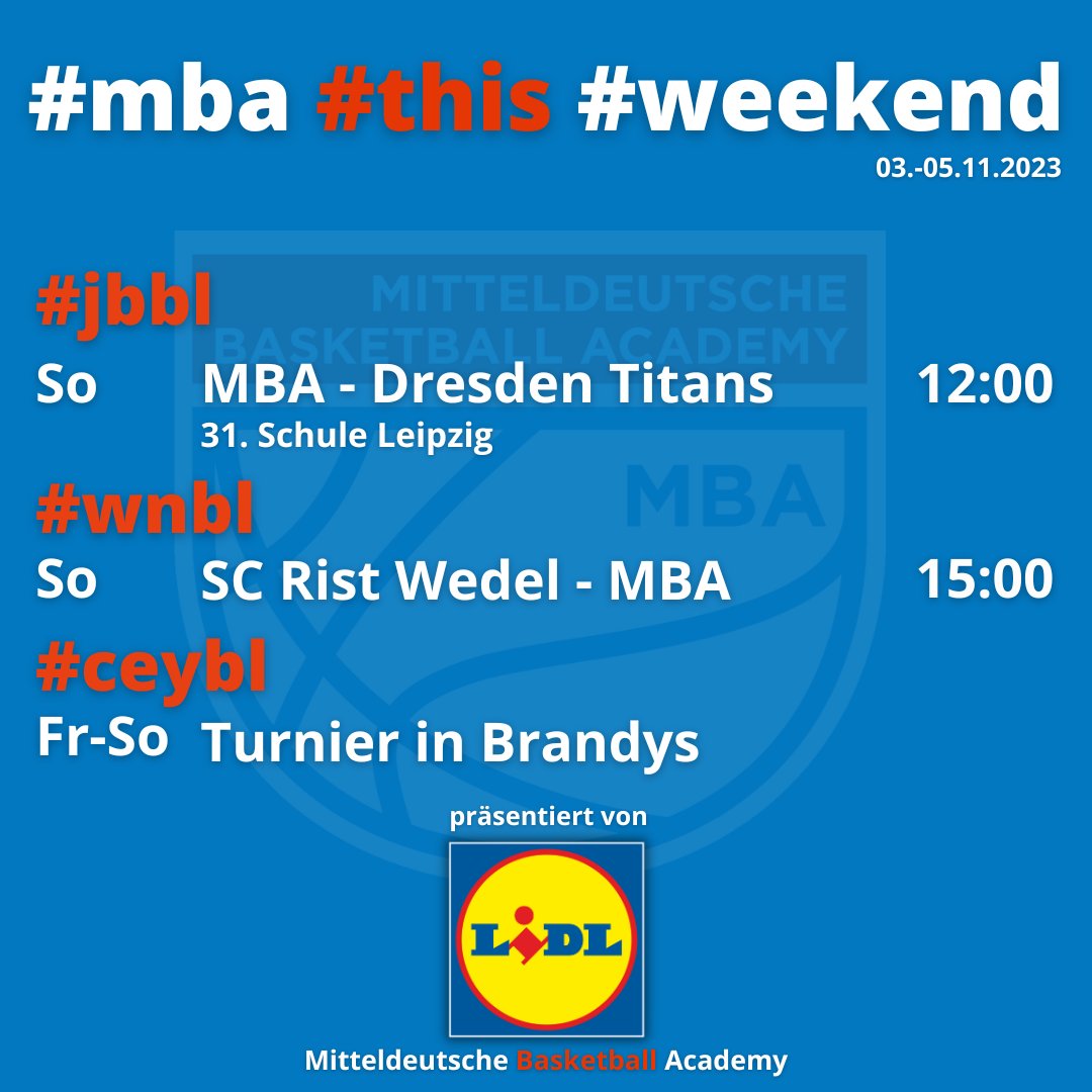 Im Norden, in der Mitte und im Südwesten Deutschlands, ja sogar in Tschechien: Unser Nachwuchsleistungssportprogramm lässt sich am Wochenende an den verschiedensten Orten erleben. 

Alle Infos und Stimmen 👉 bit.ly/45ZSV7D😀

#mba #basketball