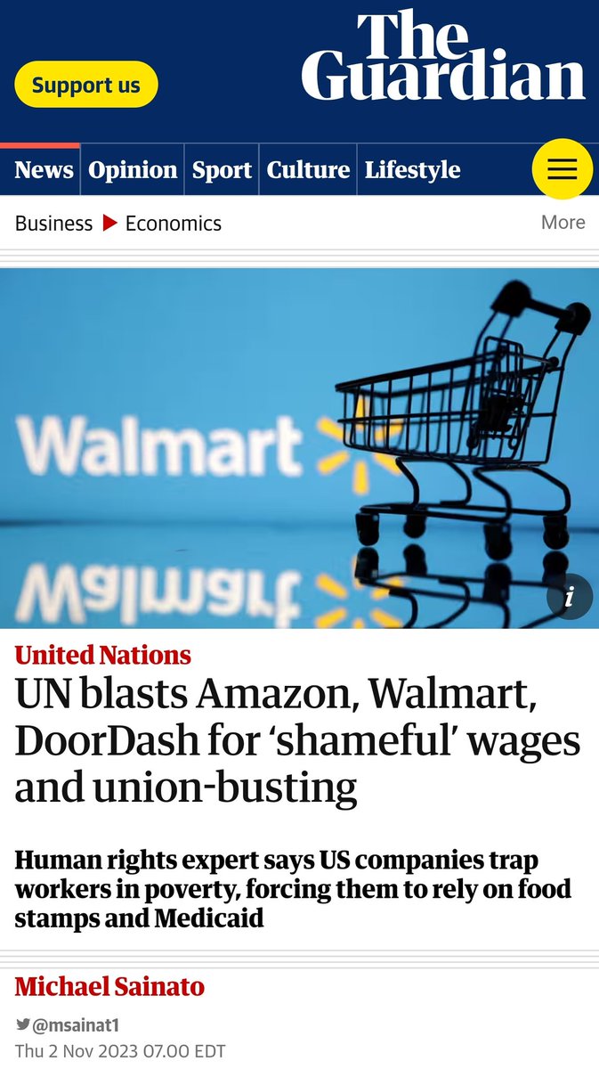 FightForAUnion's tweet photo. Mega corporations pocketing billions while the public subsidizes their labor costs is akin to robbery.

Good on the @UN for calling this out. You're welcome on the picket line with us anytime! https://t.co/UEZxf123ef