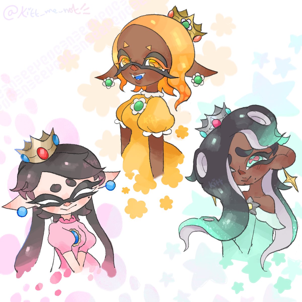 Kitt_me_not's tweet photo. a friend &amp; i thought abt this at the same time (splatoon idols as mario princesses) #splatoon #スプラトゥーン https://t.co/pPScx24i26