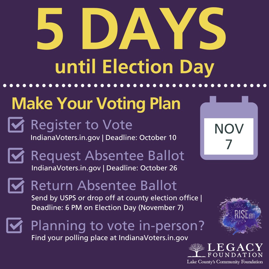 risenwi's tweet photo. There are 5 days left until Election Day on November 7th!📆

 Have you made your plan to vote?

Regardless of how you vote, be prepared! 👍💟✔️ https://t.co/dZ5TFErrso