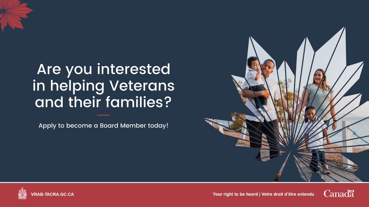 VRAB_Canada's tweet photo. The #VRAB is looking for new Board Members. If you are interested in helping Veterans and their families, consider applying to become a Member today.
Find out more: https://t.co/VPWdpqw13y https://t.co/pDWeHnhin3
