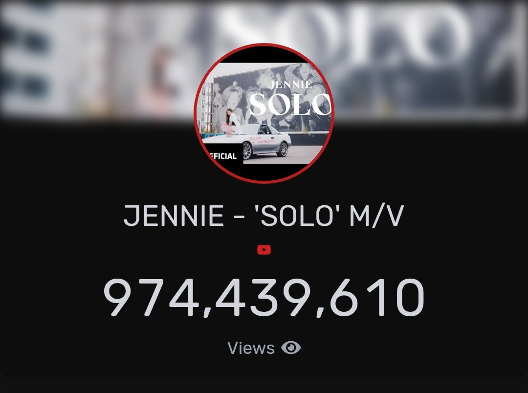 SOLO MUSIC VIDEO UPDATE! current views: 974,439,610 next goal: 974,800,000 We need 60k to hit 974,500,000! #JENNIE #SOLOTO1BILLION #5thANNIVERSARY
